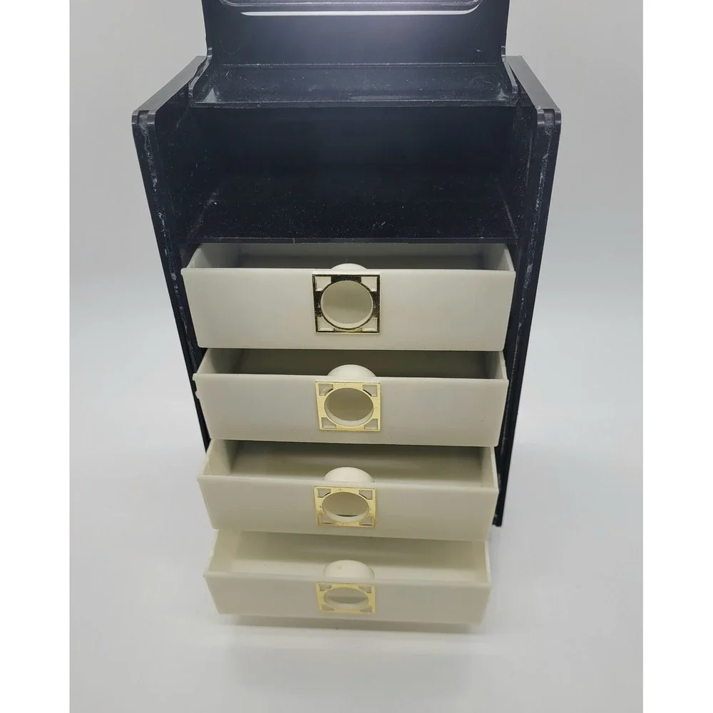 Vintage Japanese Style Black Floral Jewelry Box 4 Drawer Mirror Vanity Organizer